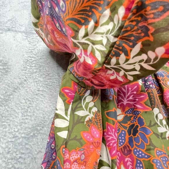 J. Marie Smocked Neck Olive Floral Boho Dress Size M - Picture 4 of 14